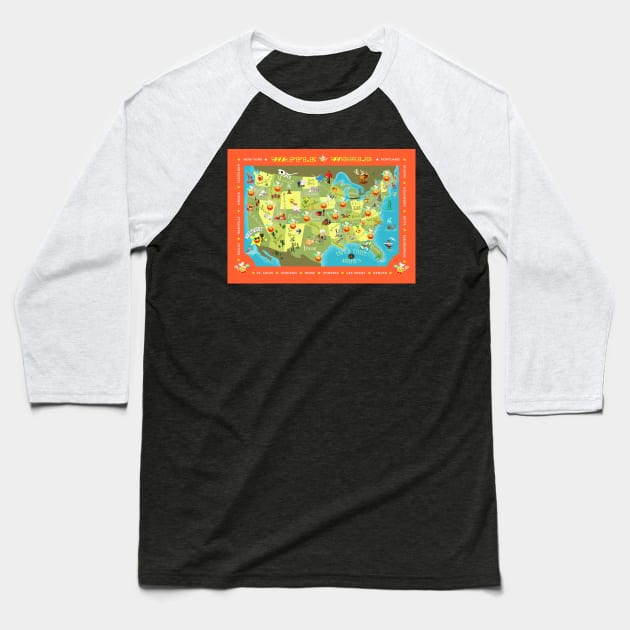 Waffle World Map Baseball T-Shirt by Ellador